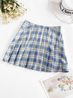 ZAFUL Mini-Jupe Plissée à Carreaux L Bleu ciel