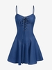 ZAFUL Mini Robe à Bretelle à Lacets en Vichy L Bleu