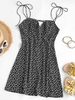 ZAFUL Mini-Robe à Bretelle Découpée Nouée en Avant à Imprimé Fleurie S Noir