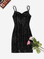 ZAFUL Mini-Robe à Col Bénitier en Velours S Noir