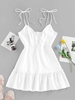 ZAFUL Mini-Robe à Epaule Nouée à Volants M Blanc