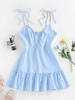 ZAFUL Mini-Robe à Epaule Nouée à Volants S Bleu clair
