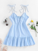ZAFUL Mini-Robe à Epaule Nouée à Volants S Bleu clair
