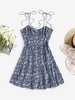 ZAFUL Mini Robe à Imprimé Cachemire à Volants S Bleu profond