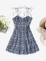 ZAFUL Mini Robe à Imprimé Cachemire à Volants S Bleu profond