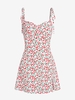 ZAFUL Mini Robe à Imprimé Cerise Epaule Nouée à Taille Haute à Bretelle M Blanc