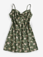 ZAFUL Mini-Robe à Imprimé Fleurie en Satin M Vert profond