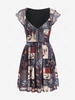 ZAFUL Mini-Robe à Imprimé Fleurie Feuille Jointive Panneau en Maille M Café profond