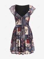 ZAFUL Mini-Robe à Imprimé Fleurie Feuille Jointive Panneau en Maille M Café profond