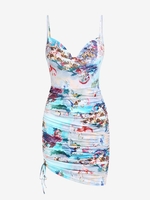 ZAFUL Mini-Robe à Imprimé Renaissance Ange Plissée en Avant à Col Bénitier L