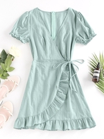 ZAFUL Mini-Robe à Manches Bouffantes à Volants S Vert clair