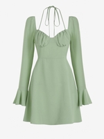 ZAFUL Mini Robe à Manches de Cloche à Col Halter S Vert clair