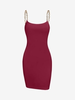 ZAFUL Mini Robe Ajustée à Chaîne à Bretelle L Rouge foncé