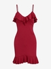 ZAFUL Mini Robe Ajustée Plissée à Ourlet Picot à Bretelle à Volants M Rouge foncé