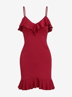ZAFUL Mini Robe Ajustée Plissée à Ourlet Picot à Bretelle à Volants M Rouge foncé