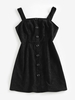 ZAFUL Mini Robe Boutonnée en Velours Côtelé S Noir