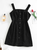ZAFUL Mini Robe Boutonnée en Velours Côtelé Xl Noir