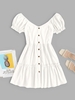 ZAFUL Mini Robe Boutonnée Superposée à Manches Bouffantes M Blanc