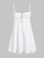 ZAFUL Mini Robe Broderie Anglaise à Bretelle en Jacquard à Col Noué L Blanc