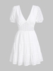 ZAFUL Mini Robe Broderie Anglaise Nouée sans Dos à Œillets L Blanc