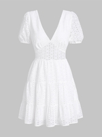ZAFUL Mini Robe Broderie Anglaise Nouée sans Dos à Œillets S Blanc