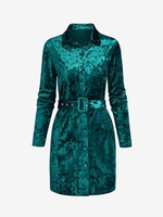 ZAFUL Mini Robe Chemise Ceinturée en Velours M Vert profond
