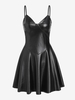 ZAFUL Mini Robe Corset à Bretelle à Taille Baisse en Cuir PU S Noir