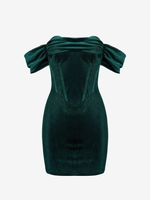ZAFUL Mini Robe Corset à Epaule Dénudée en Velours S Vert profond