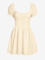 ZAFUL Mini Robe Corset Fleur en Jacquard à Manches Bouffantes L Jaune clair
