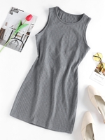 ZAFUL Mini Robe Côtelée Découpée à Cordon M Gris clair