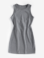 ZAFUL Mini Robe Côtelée Découpée à Cordon S Gris clair