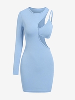 ZAFUL Mini-Robe Côtelée Découpée en Tricot S Bleu clair