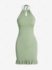 ZAFUL Mini-Robe Côtelée Ouverte Au Dos à Volants à Col Halter M Vert clair