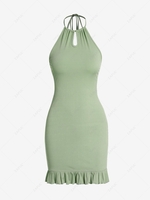 ZAFUL Mini-Robe Côtelée Ouverte Au Dos à Volants à Col Halter S Vert clair