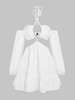 ZAFUL Mini-Robe Découpée à Epaule Dénudée à Volants à Col Halter L Blanc