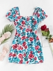 ZAFUL Mini-Robe Découpée à Imprimé Floral M Bleu clair
