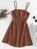 ZAFUL Mini-Robe Découpée à Pois M Café