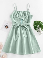 ZAFUL Mini Robe Découpée avec Nœud Papillon S Vert