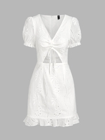 ZAFUL Mini Robe Découpée Broderie Anglaise à Volants M Blanc