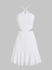 ZAFUL Mini Robe Découpée Croisée Ouverte Au Dos Ourlet à Volants L Blanc