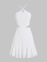 ZAFUL Mini Robe Découpée Croisée Ouverte Au Dos Ourlet à Volants S Blanc