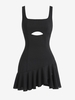 ZAFUL Mini-Robe Découpée en Couleur Unie Ourlet à Volants à Col Carré M Noir
