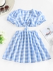 ZAFUL Mini-Robe Découpée en Vichy à Col Plongeant S Bleu clair