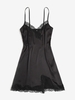 ZAFUL Mini Robe de Soirée Fendue en Avant en Dentelle M Noir