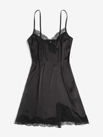 ZAFUL Mini Robe de Soirée Fendue en Avant en Dentelle M Noir