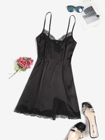 ZAFUL Mini Robe de Soirée Fendue en Avant en Dentelle S Noir
