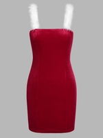 ZAFUL Mini Robe de Soirée Moulante Plume en Velours M Rouge