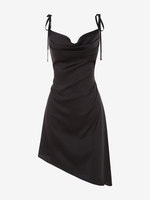 ZAFUL Mini-Robe Epaule Nouée à Ourlet Irrégulier à Col Bénitier M Noir