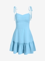 ZAFUL Mini Robe Epaule Nouée Ourlet à Volants à Bretelle L Bleu clair