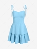 ZAFUL Mini Robe Epaule Nouée Ourlet à Volants à Bretelle S Bleu clair